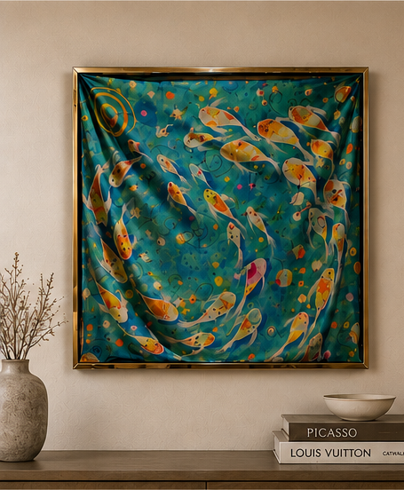 ArtSoie silk artwork displayed within the Veatro release system