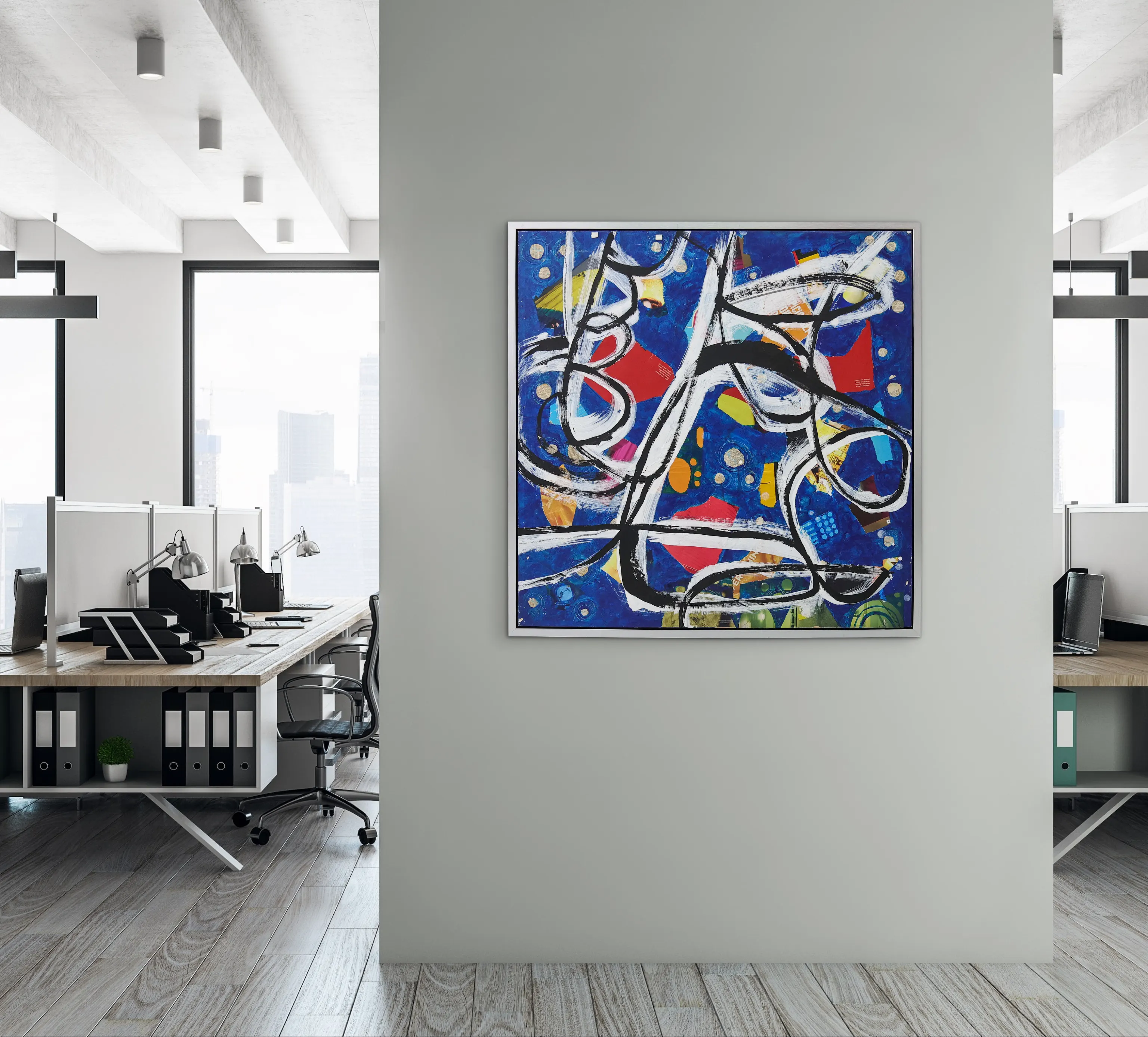 An artwork in an interior where material claims can be separated from decorative green imagery