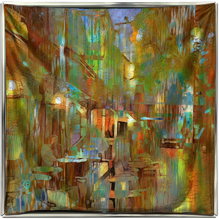 A contemporary silk artwork displayed as textile wall art